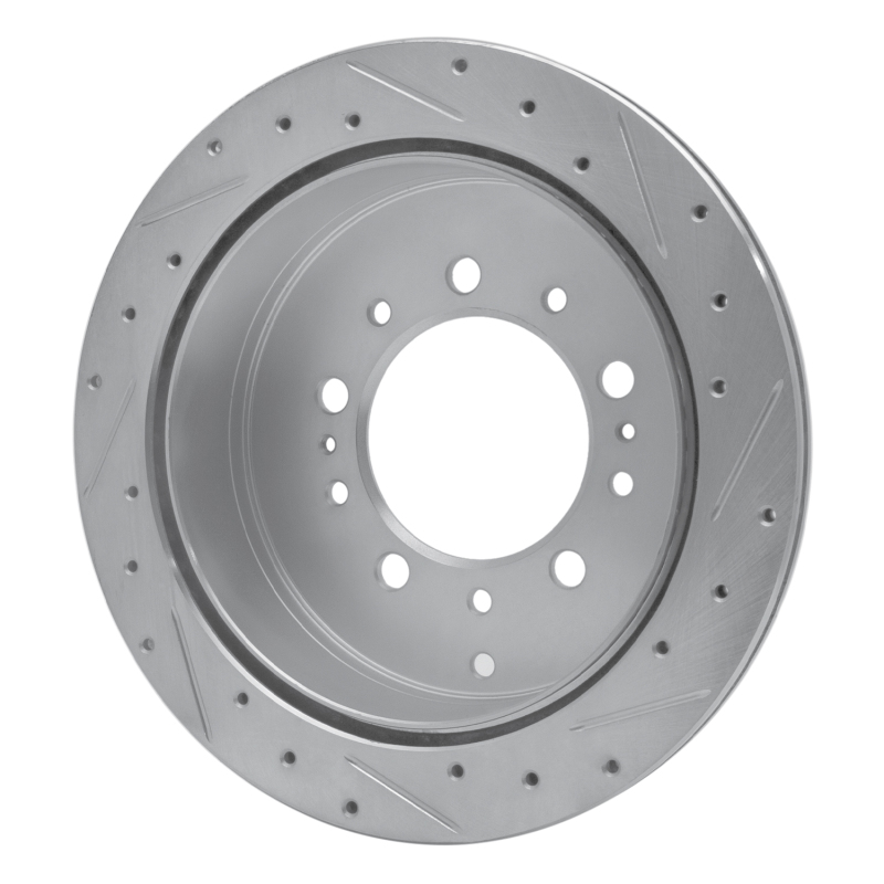 Lexus LX570 Brake Rotor (1) - Rear Left - R1 Concepts - Drilled & Slotted - Silver - `07-`22